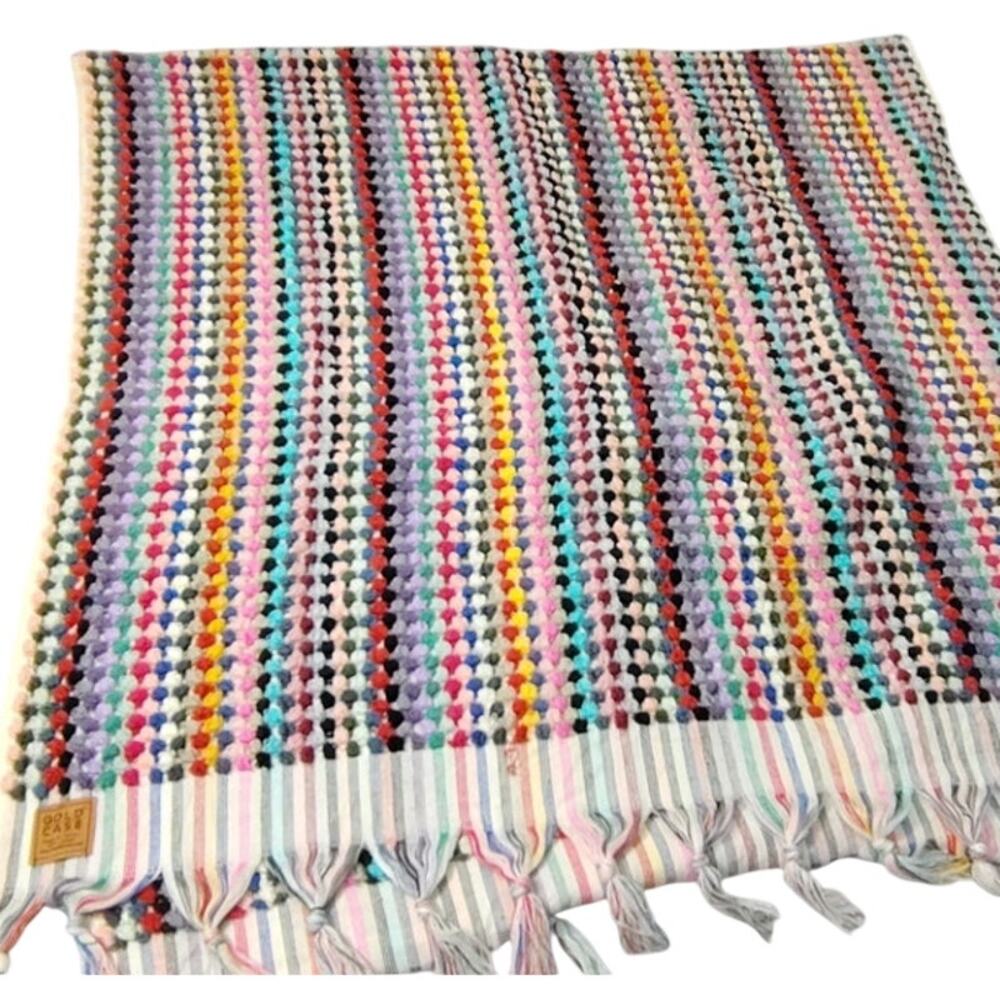 Gold Case Handmade Throw Blanket 100% Cotton Turkish Tassels 78"x36" Soft Thread